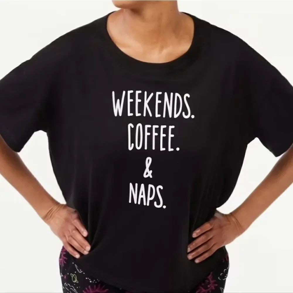 Joyspun Women's Black Crewneck Graphic Short Sleeve Tee